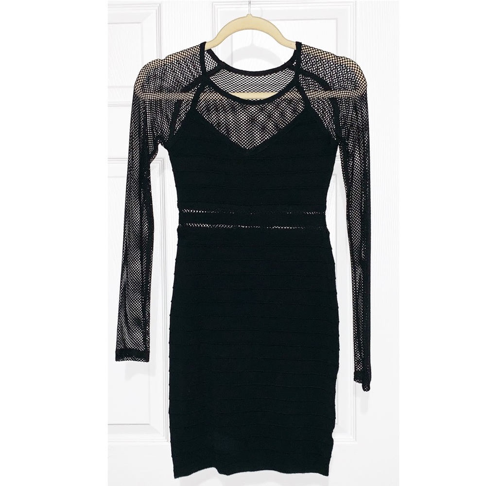 BOUTIQUE Black bandage Mesh top dress long sleeve